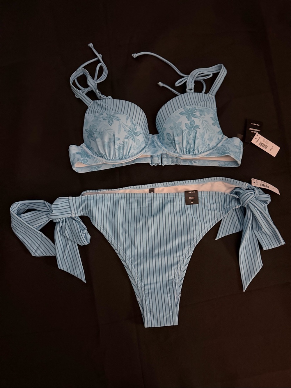 NWT Torrid Light Blue Floral & Stripe Underwire Bikini Set